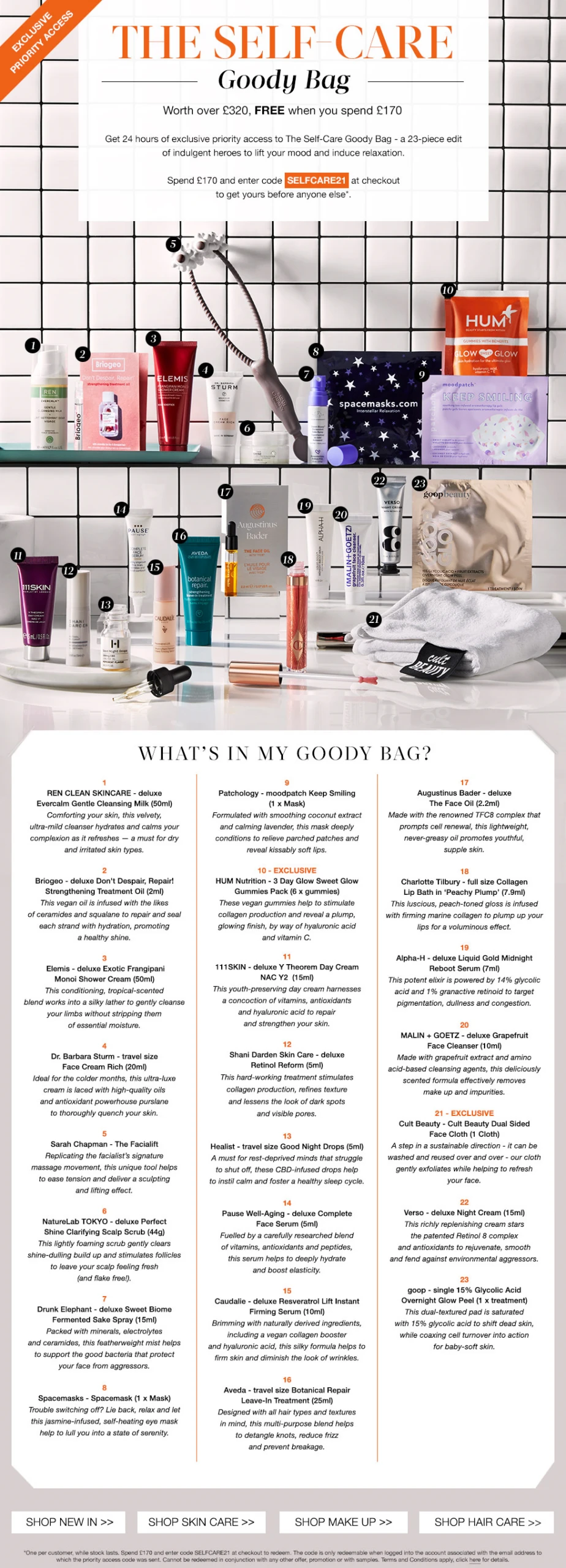 Cult Beauty The Self Care Goody Bag GWP 2021