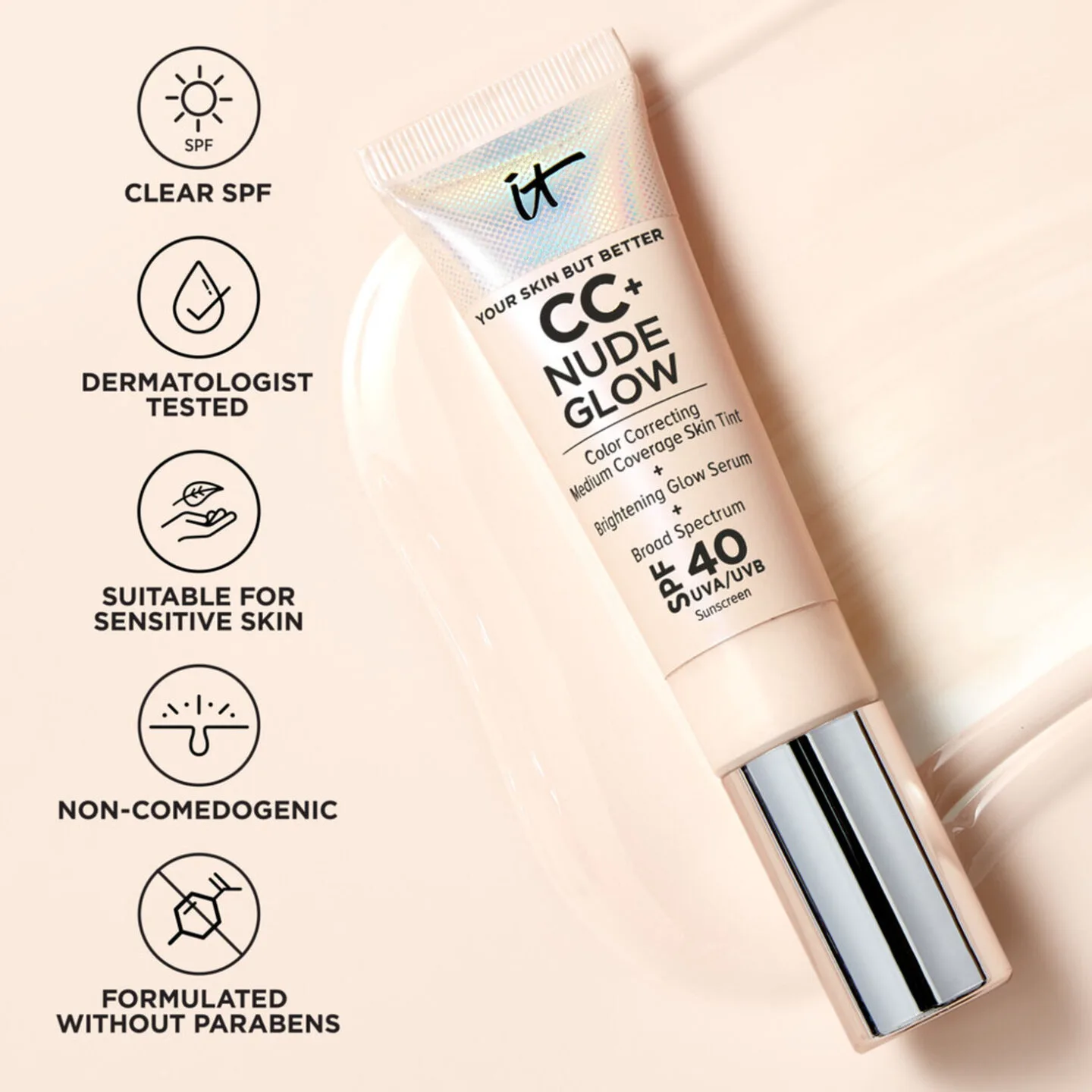 IT Cosmetics CC+ Nude Glow Skin Tint + Swatches!