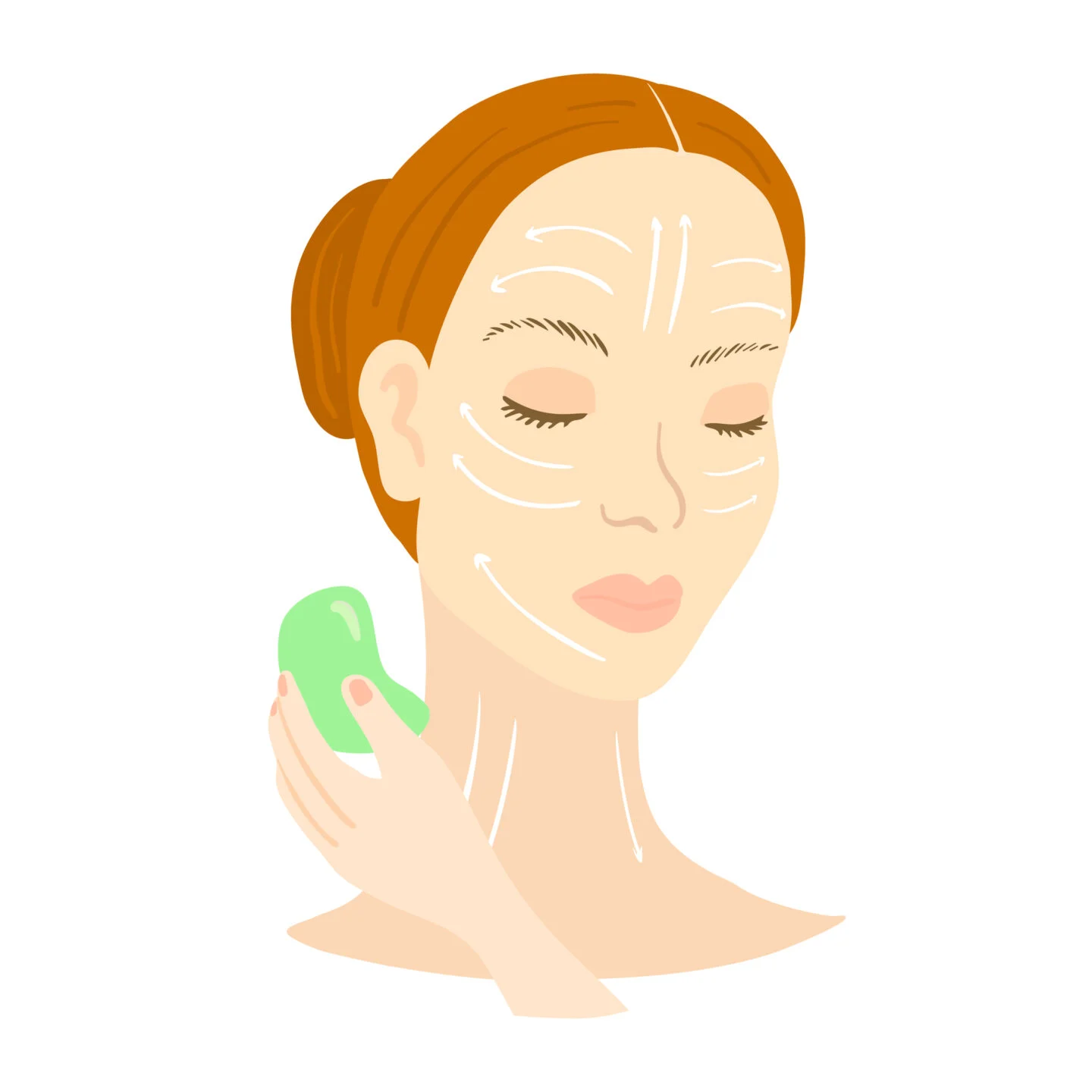 Diagram showing where on the face a gua sha can be used