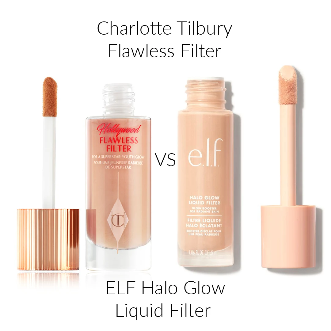 ELF Halo Glow Liquid Filter Glow Booster Vs Charlotte Tilbury Hollywood Flawless Filter