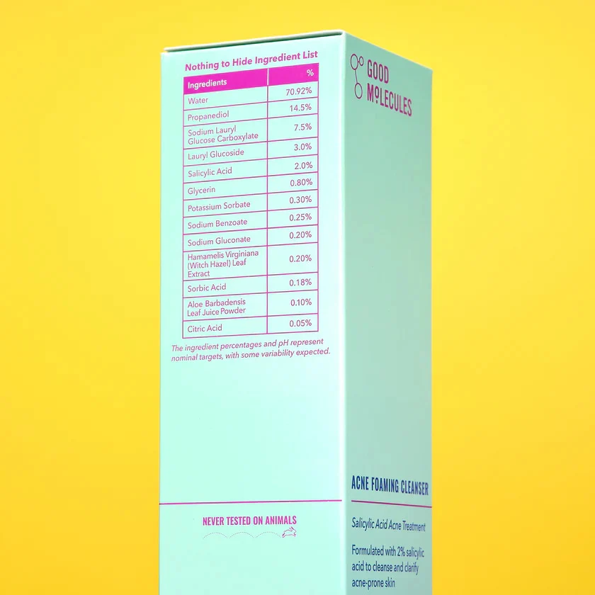 Image of the Good Molecules Acne Foaming Cleanser Ingredients