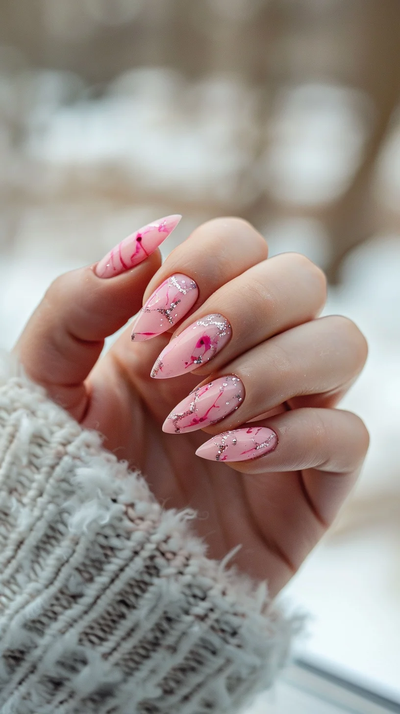 With a striking mix of pink tones and intricate marbling, this nail design is enhanced with metallic accents for a touch of luxury. The sophisticated look is perfect for those who want to make a statement with their manicure.