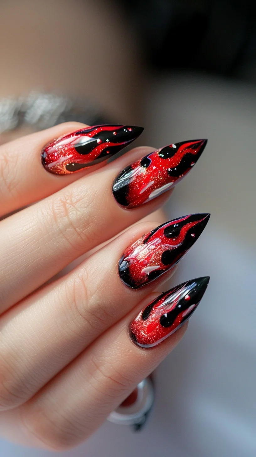 A beautiful blend of black and fiery red creates a bold and fierce look. The flames are carefully crafted with a gradient effect, making your nails appear to be on fire with intensity and passion.