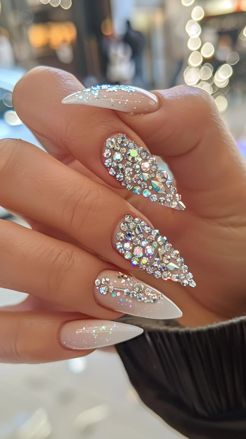 With a focus on delicate floral motifs, these nails are adorned with crystals that create a beautiful, garden-inspired look. The combination of soft pastel colors and sparkling gems makes this design perfect for spring and summer events.
