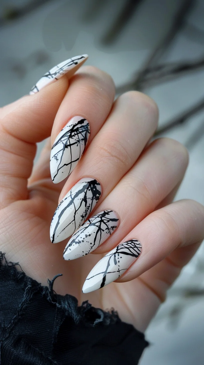 Featuring a black and white splatter effect, this design mimics an abstract art piece. The random black lines over a white base provide a unique and edgy look, perfect for art enthusiasts.