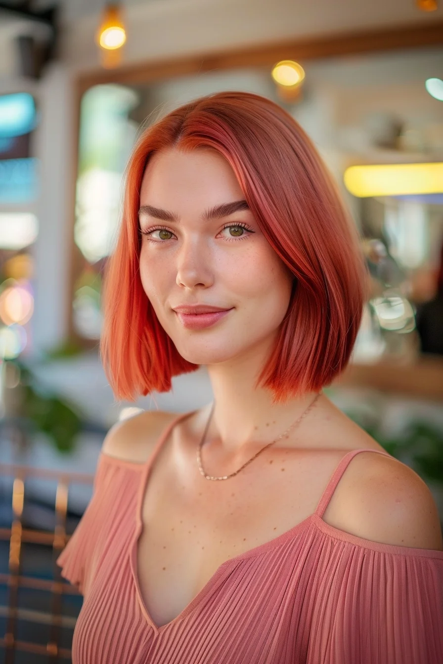 A playful and edgy pixie in a vivid, spiced ginger tone that’s full of personality. The tousled, messy texture and longer fringe create a dynamic, lived-in feel, making it ideal for anyone who loves a bit of chaos in their style. This cut is all about embracing the wild side with confidence and flair.
