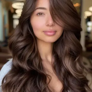 Showcasing soft, cascading waves that frame the face beautifully, this espresso brown hair emphasizes natural shine and smooth texture. Lighter tones are subtly woven throughout, creating a multi-dimensional effect. It’s a refined look that brings an effortless touch of luxury to everyday wear.