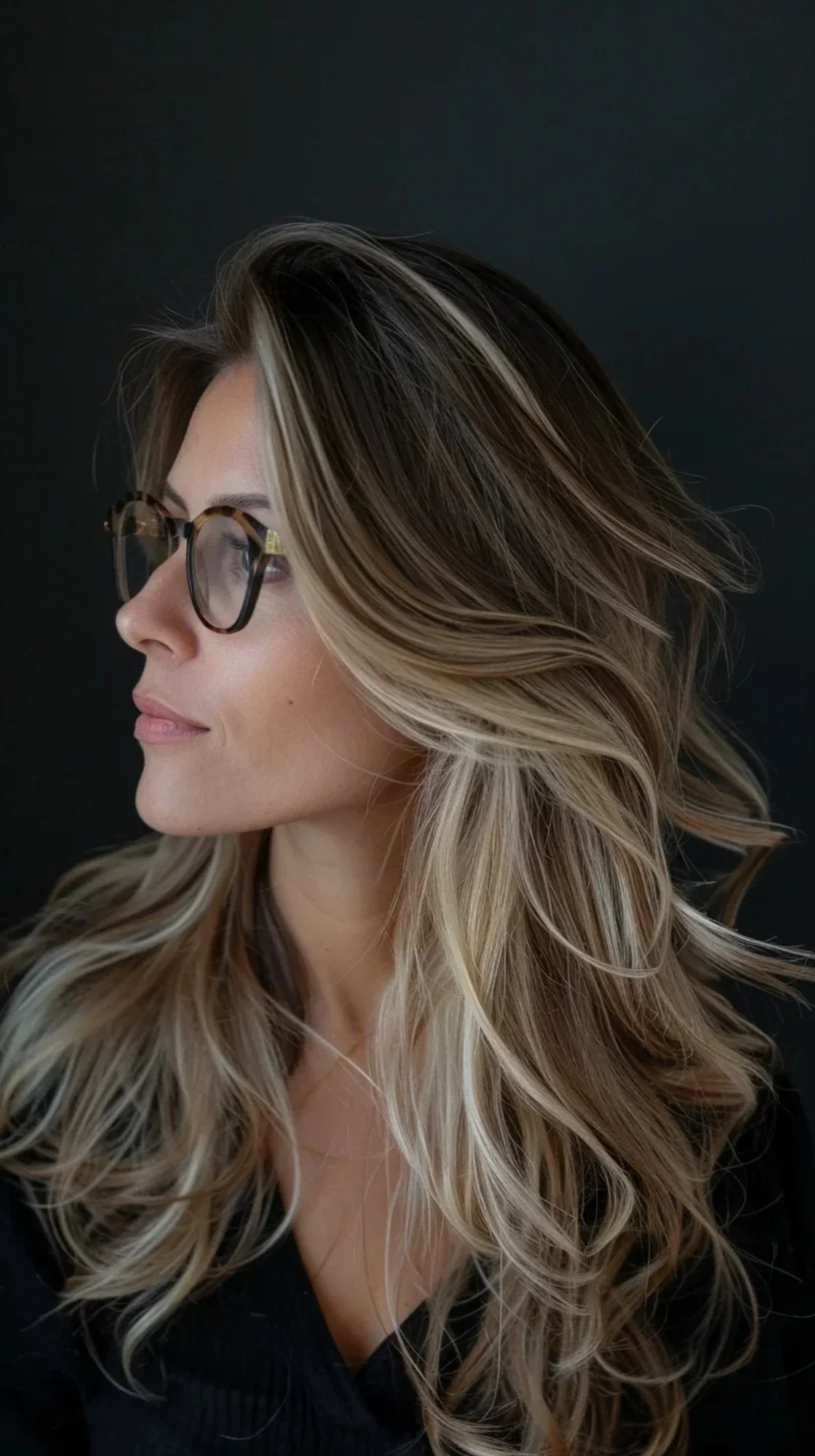 Luxurious waves take center stage in this stunning long-layered balayage. Deep chocolate roots melt into a symphony of caramel and honey blonde hues, creating a multi-dimensional color story that's pure hair goals. Expertly placed highlights brighten the face, while long layers add movement and body to the silky strands. Styled with loose, voluminous waves, this look exudes an air of effortless glamour that's red-carpet ready yet wearable for everyday.