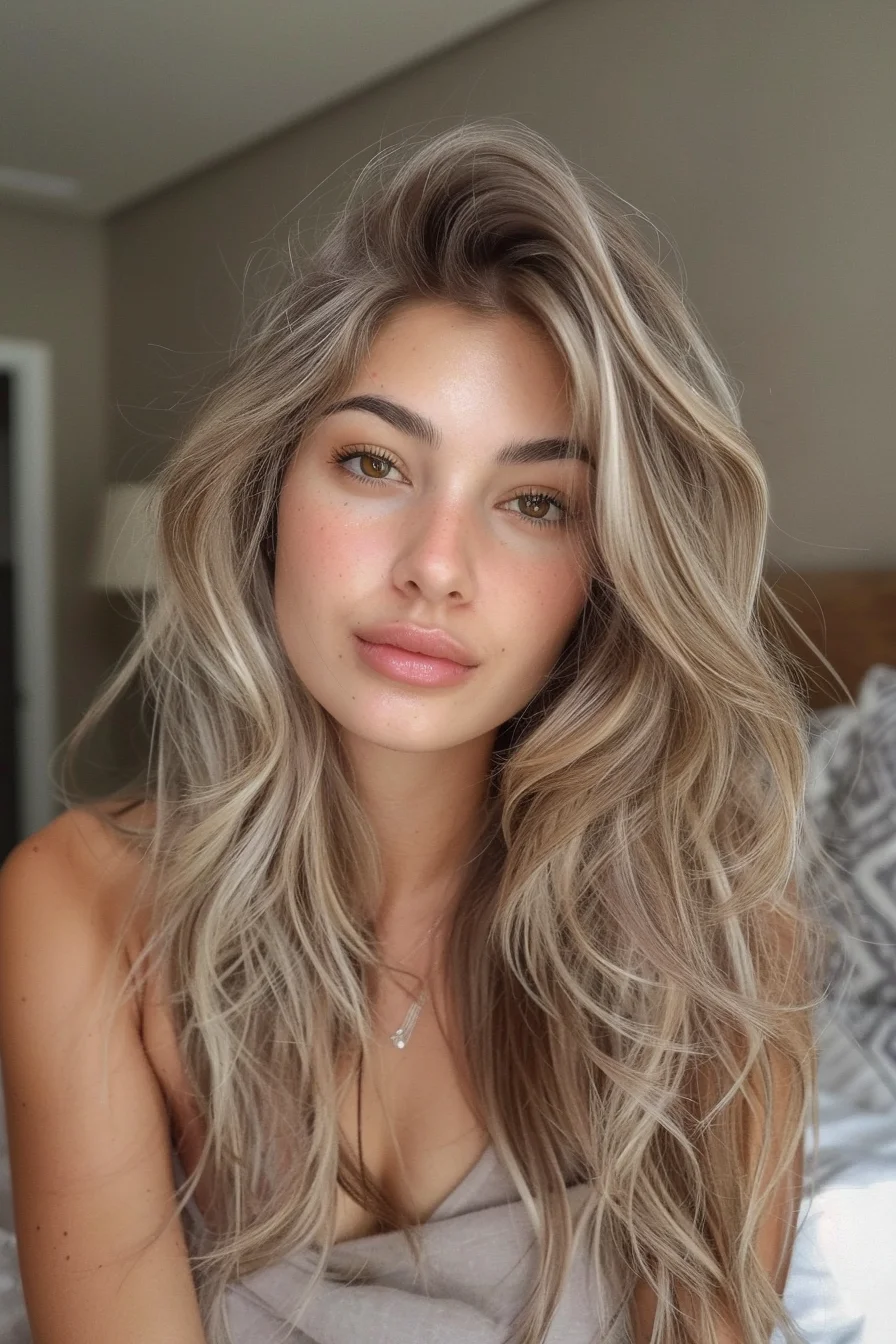 This style embraces the beauty of natural texture with voluminous waves that play between ashy blonde and subtle lowlights. The result is a relaxed, carefree look that’s perfect for those who love a little extra body and bounce. It’s a laid-back style with plenty of dimension, making it perfect for anyone wanting to enhance their natural wave pattern with a soft, sunlit effect.