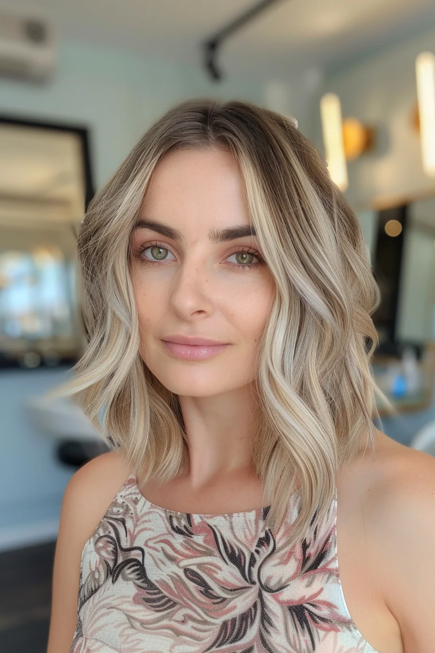 A fresh take on the classic bob, this look pairs a blunt cut with soft, creamy blonde hues and delicate highlights. The subtle layers give a sense of movement without disrupting the clean lines, while the pale blonde tones bring a touch of brightness to the overall look. It's effortlessly cool and versatile, making it a go-to choice for anyone looking to refresh their style with a modern twist.