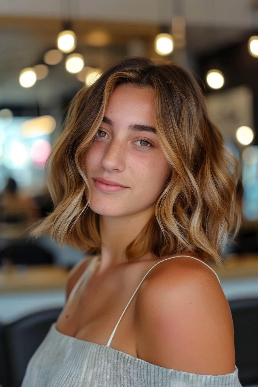 Vibrant cinnamon-red tones are softened by golden highlights, creating a beautifully blended, spiced-up style. Cascading, voluminous waves and layers frame the face, exuding an effortless, head-turning look.